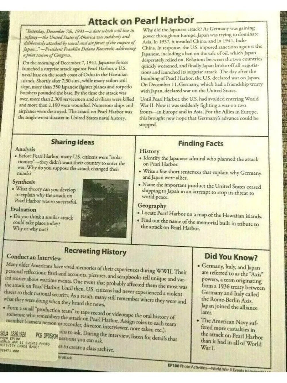 Hands-On-Heritage World War II Events 8 Photo Activity Cards School Rare 2012